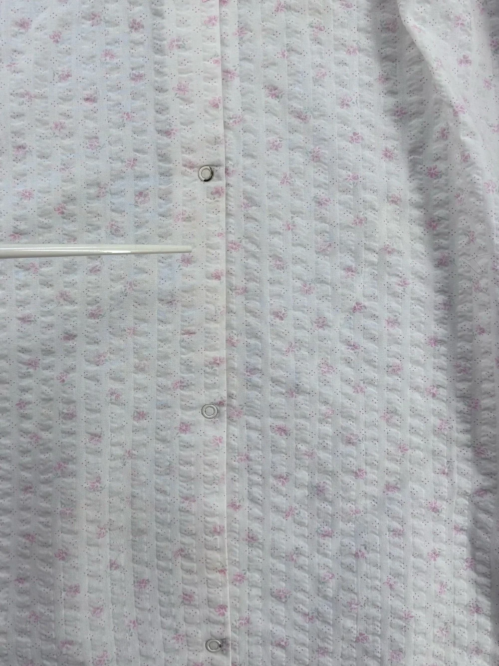 VTG Miss Elaine Grandmacore White Pink Floral Seersucker Nightgown Womens L